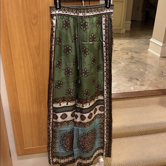 Alemais Olive and Aqua Patterned Wide Leg Pants - Picture 5 of 8